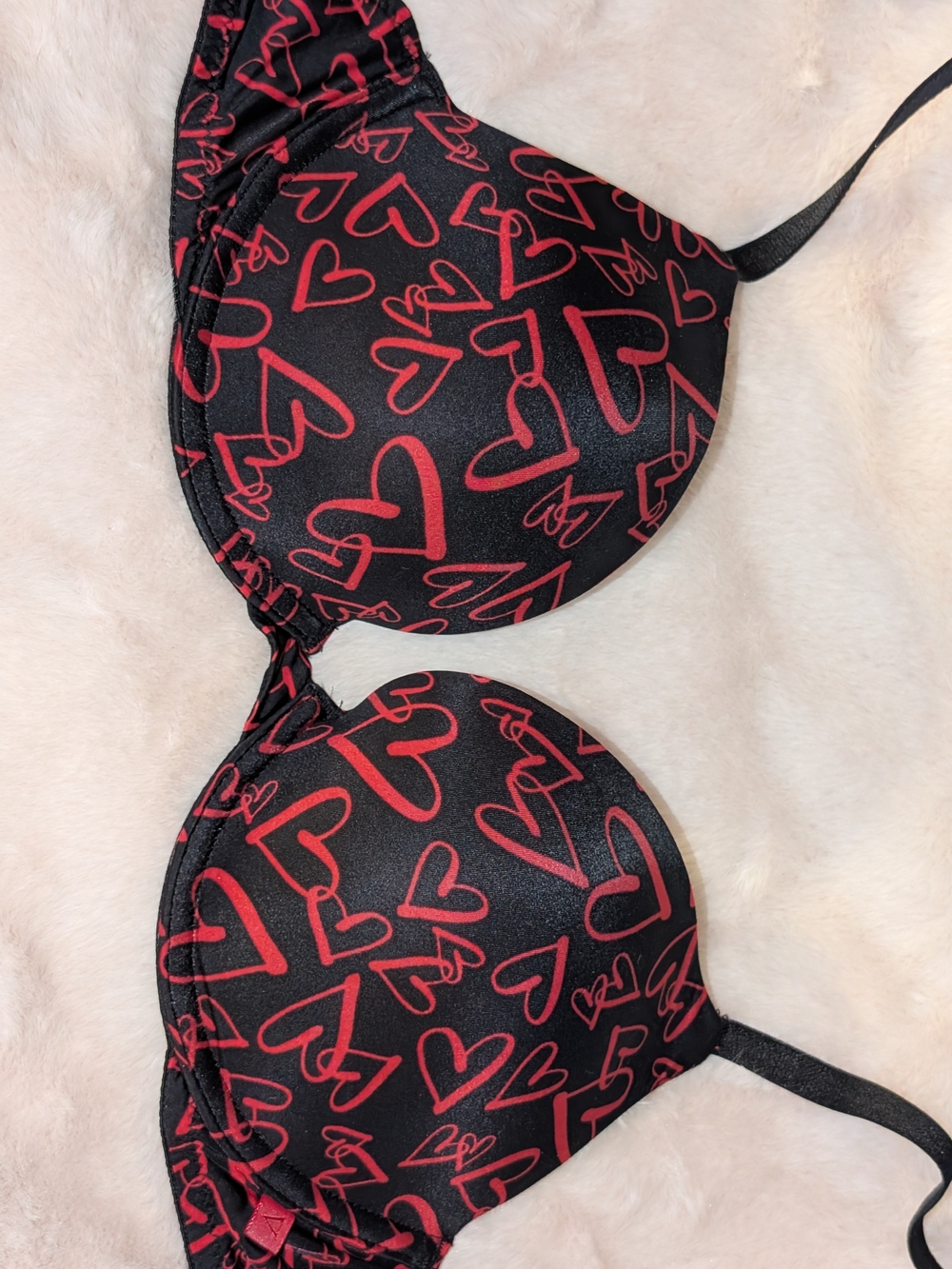 Victoria's Secret Black Bra with Red Heart Print